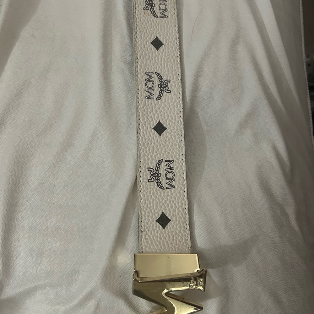MCM Ivory and Gold Signature Belt